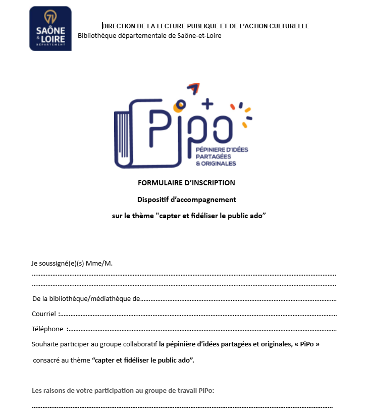 Lien d'accès au formulaire inscription Pipo