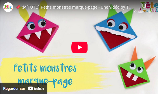Capture d'écran de la vidéo sur YouTube "Petits monstres marque-page"