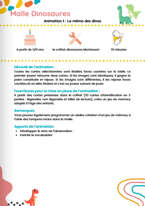 Fiche activité de la malle "Dinosaures" publiée sur Calameo