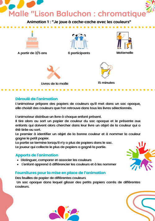 Fiche activité de la malle "Lison Baluchon : chromatique" publiée sur Calameo