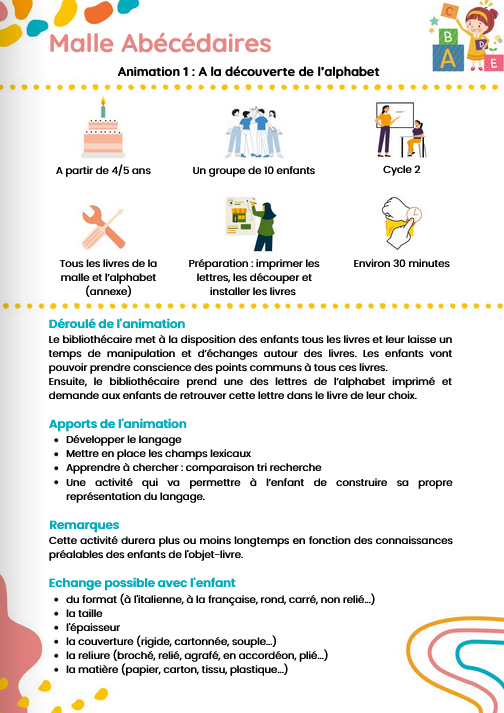 Fiche activité de la malle "Abécédaires" publiée sur Calameo