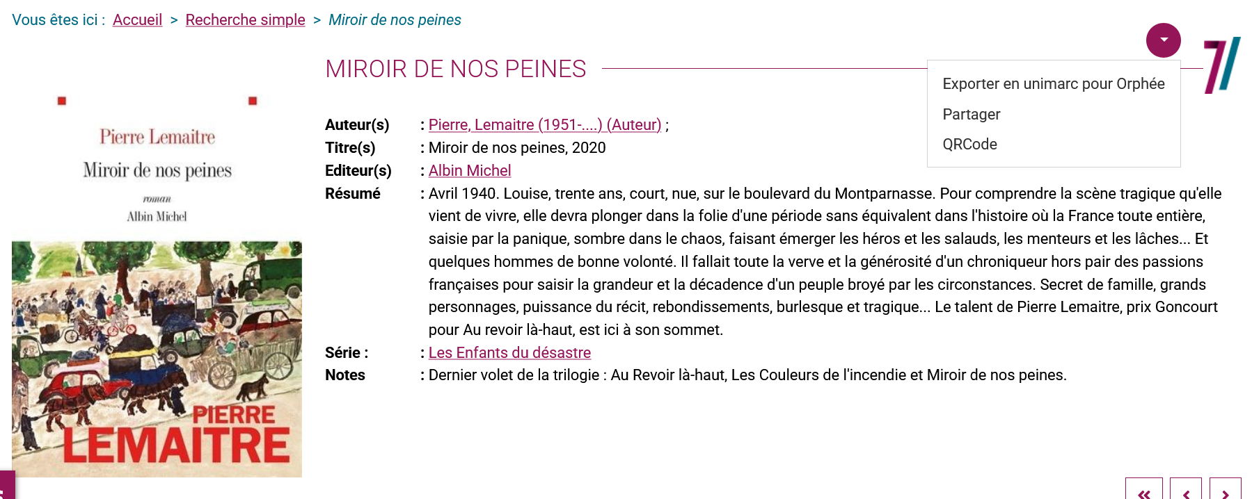 notices sur bibliotheques71.fr avec les outils proposes 