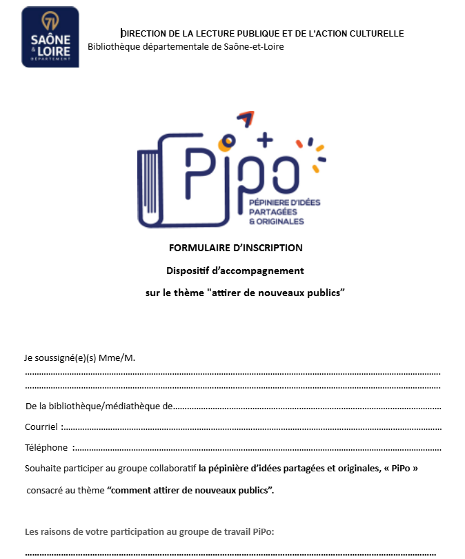 Lien d'accès au formulaire inscription Pipo